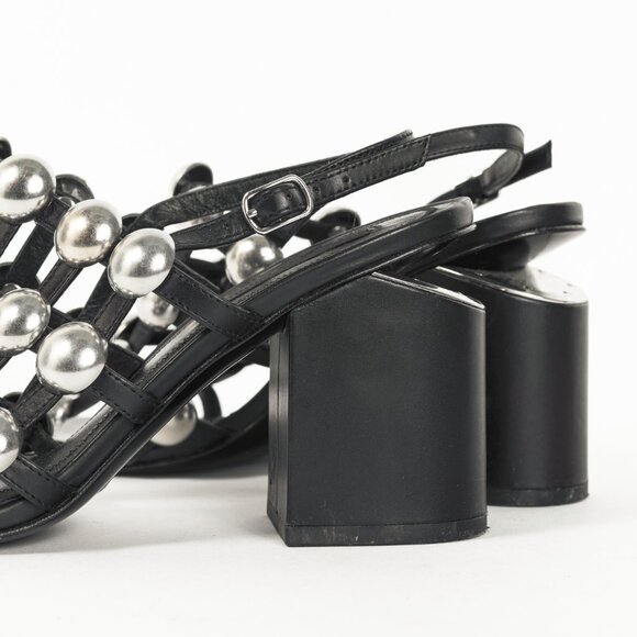 Alexander Wang Nadia Black Leather Studded-Cage Sandals - Picture 8 of 9